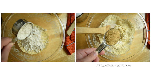 The coating is made from a mixture of cornmeal, flour and seasoned salt.