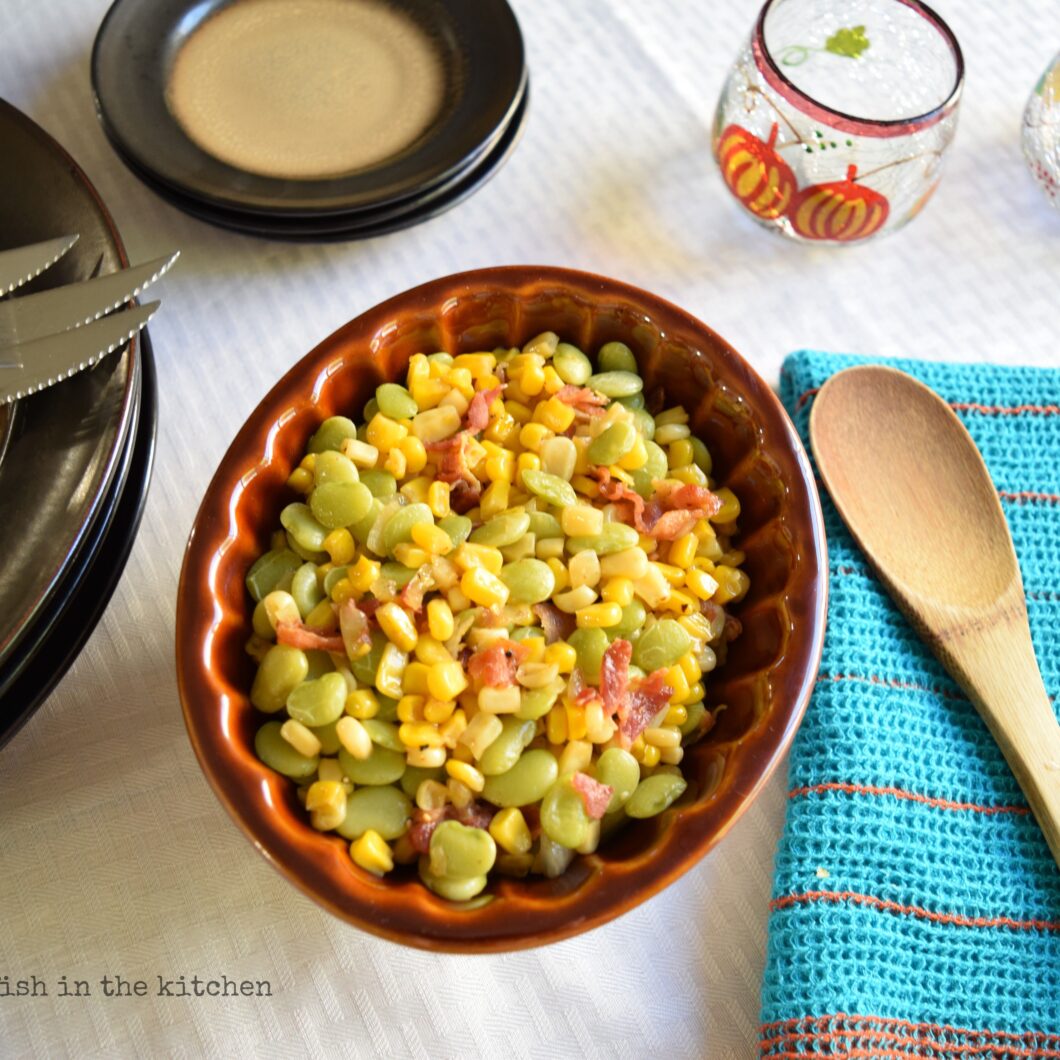 Sweet and Spicy Succotash with Maple and Bacon 