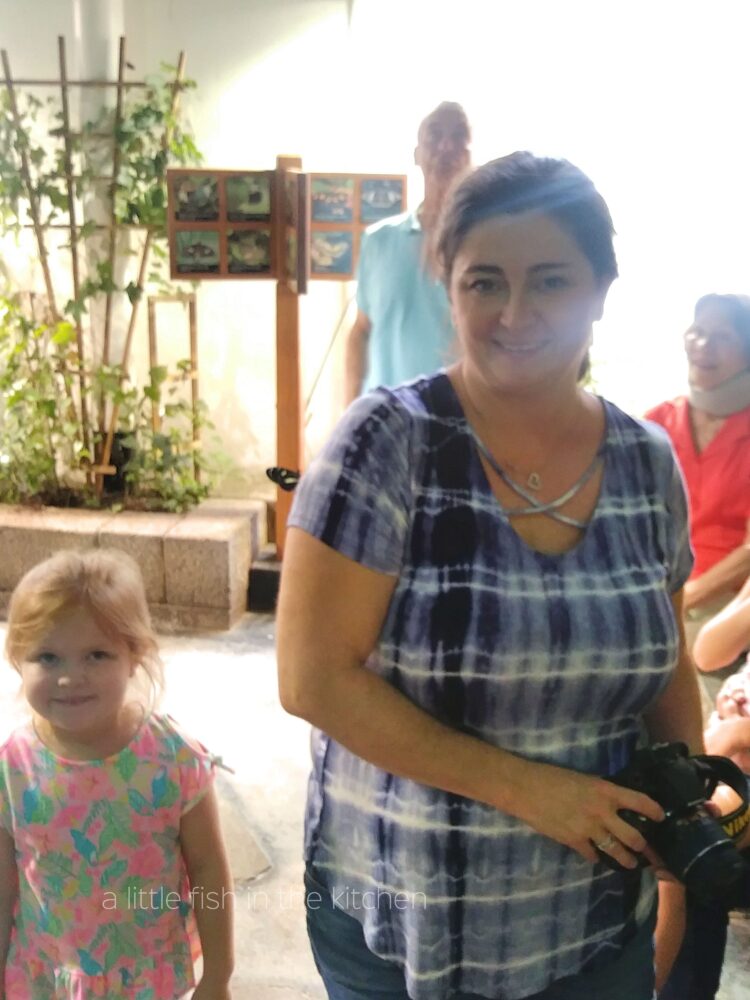 My daughter and I at the butterfly museum. I had a little black and white butterfly perched on my shoulder.