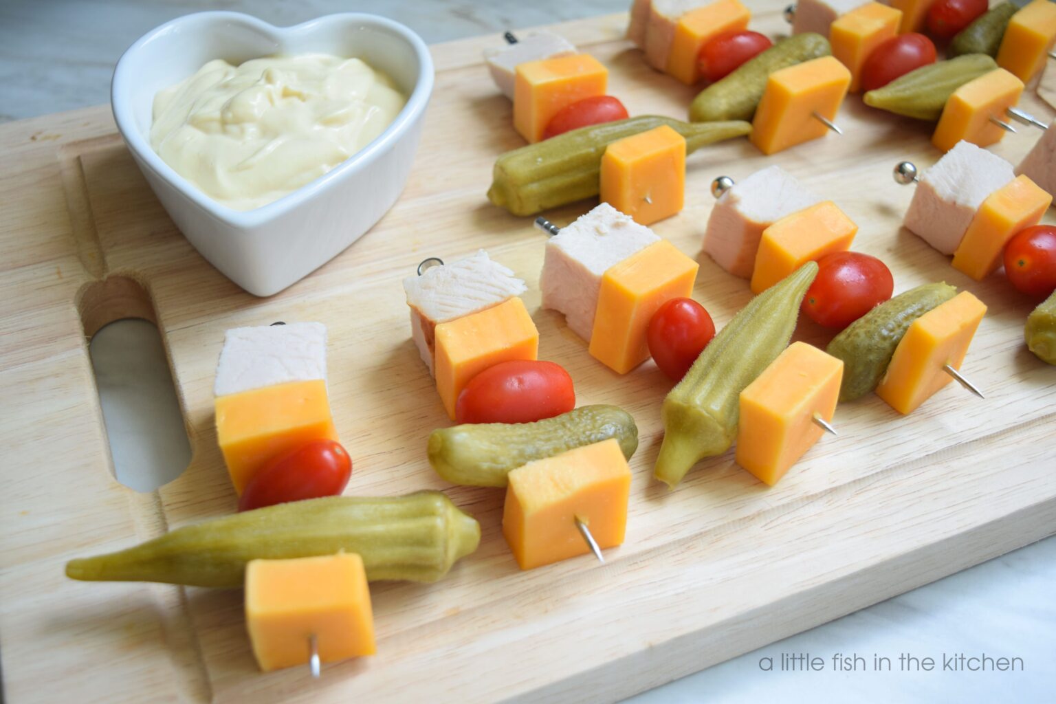 Smoked Turkey & Cheddar Kabobs with Honey Mustard Dipping Sauce A