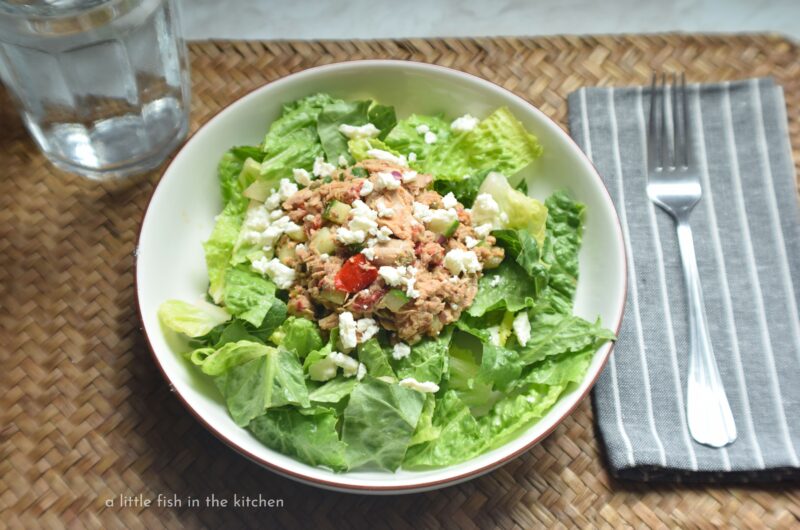 Greek Tuna Salad with Roasted Red Peppers, Capers and Feta