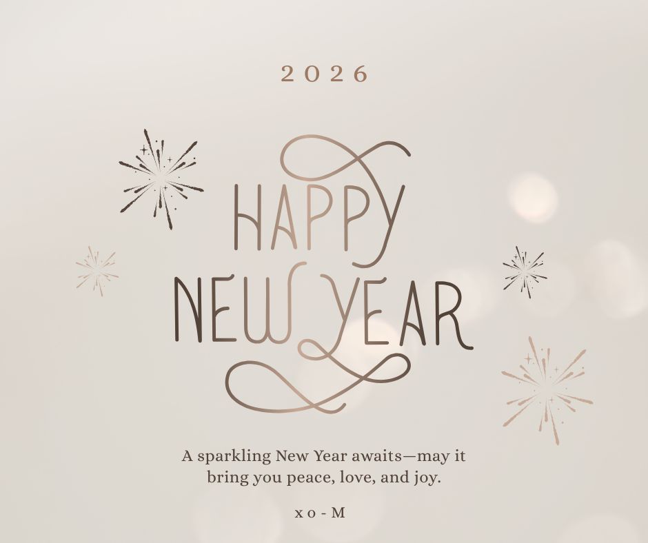A silver social media graphic with a new's years wish: A sparkling new year awaits - may it bring you, peace, love and joy. 
