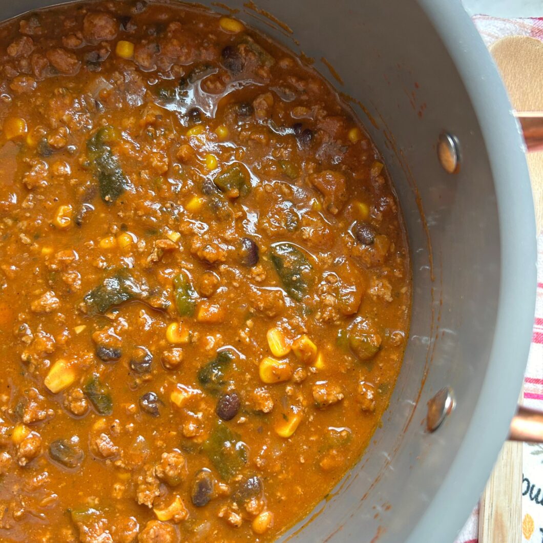 Pumpkin Chili with Roasted Poblano Peppers, Black Beans & Corn